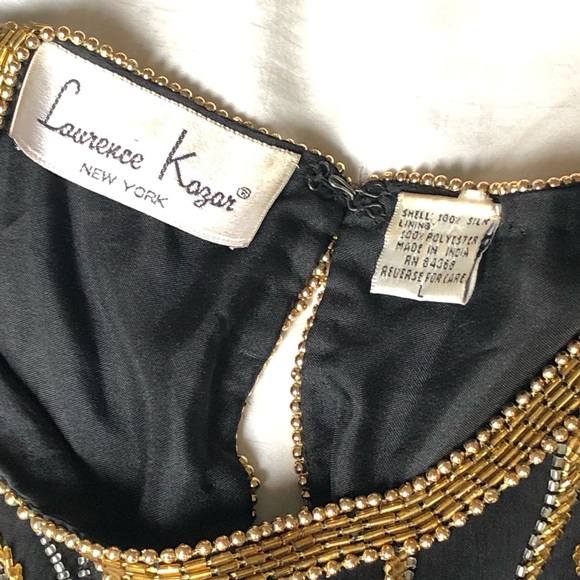 Vtg Women's Silk Beaded Blouse, Black & Gold, Maximalist, Short Sleeve, L / M - Picture 2 of 11